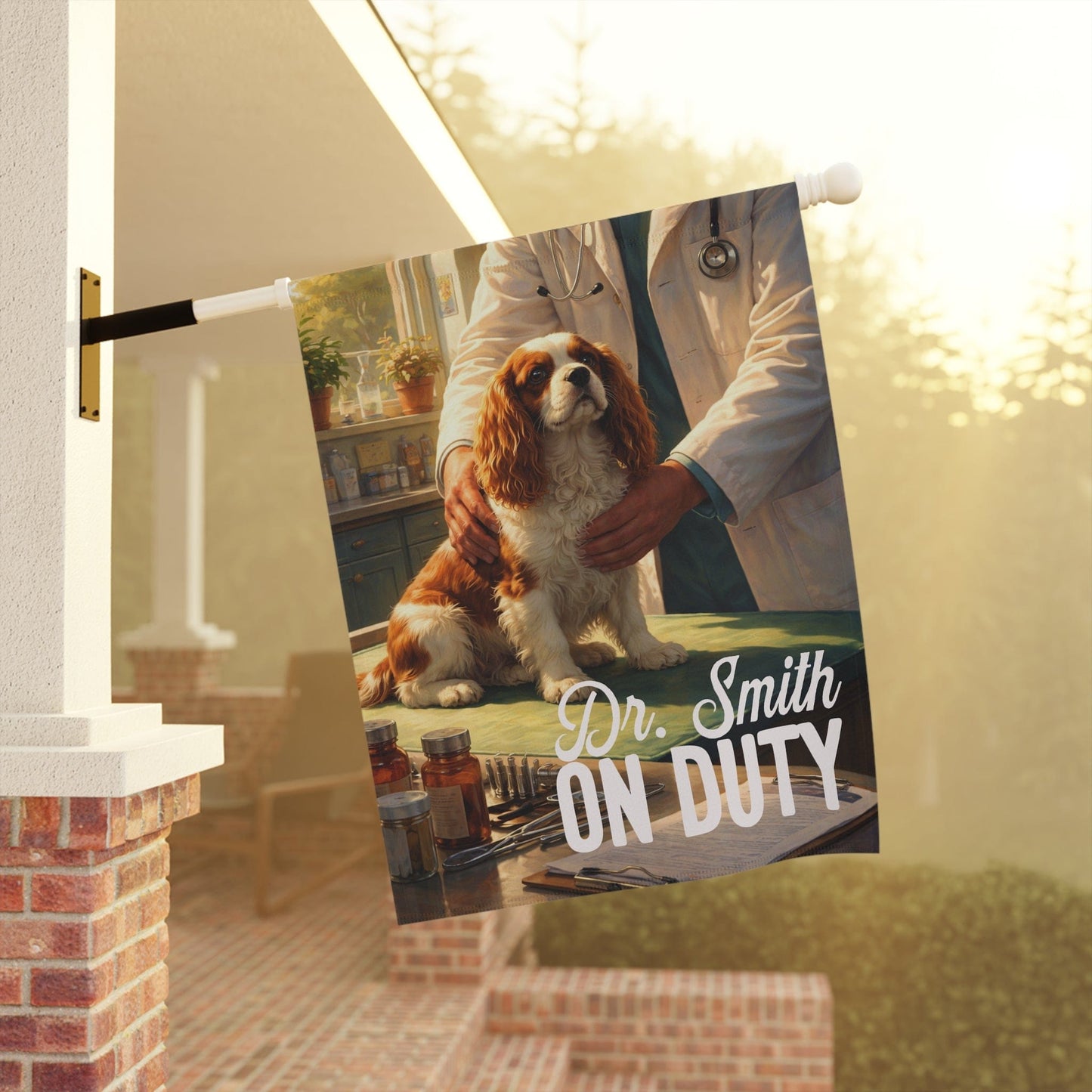 Personalized Cavalier Veterinarian Garden Flag