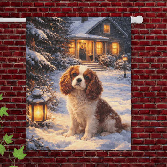 Personalized Cavalier Winter Scene Garden Flag 24.5'' × 32''