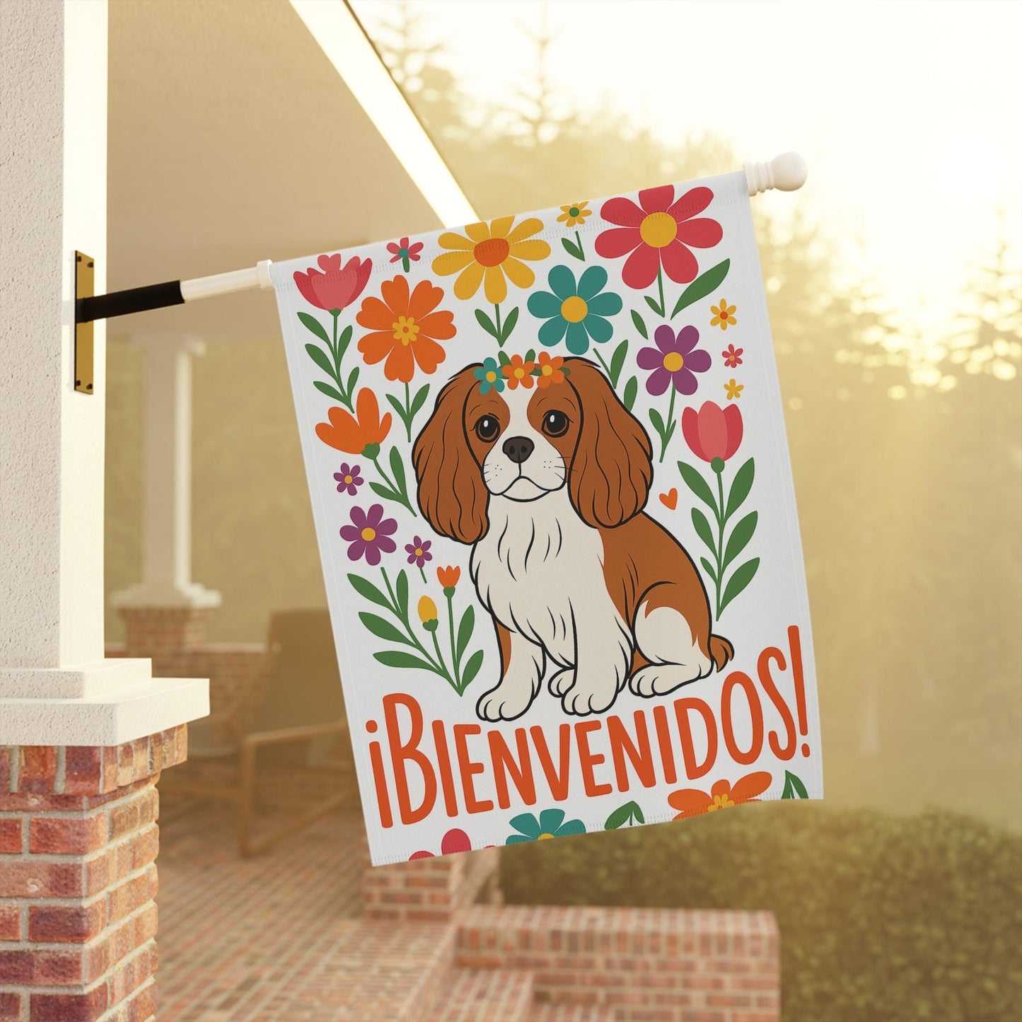 Printify Garden Flag Blenheim King Charles Bienvenidos Garden Flag