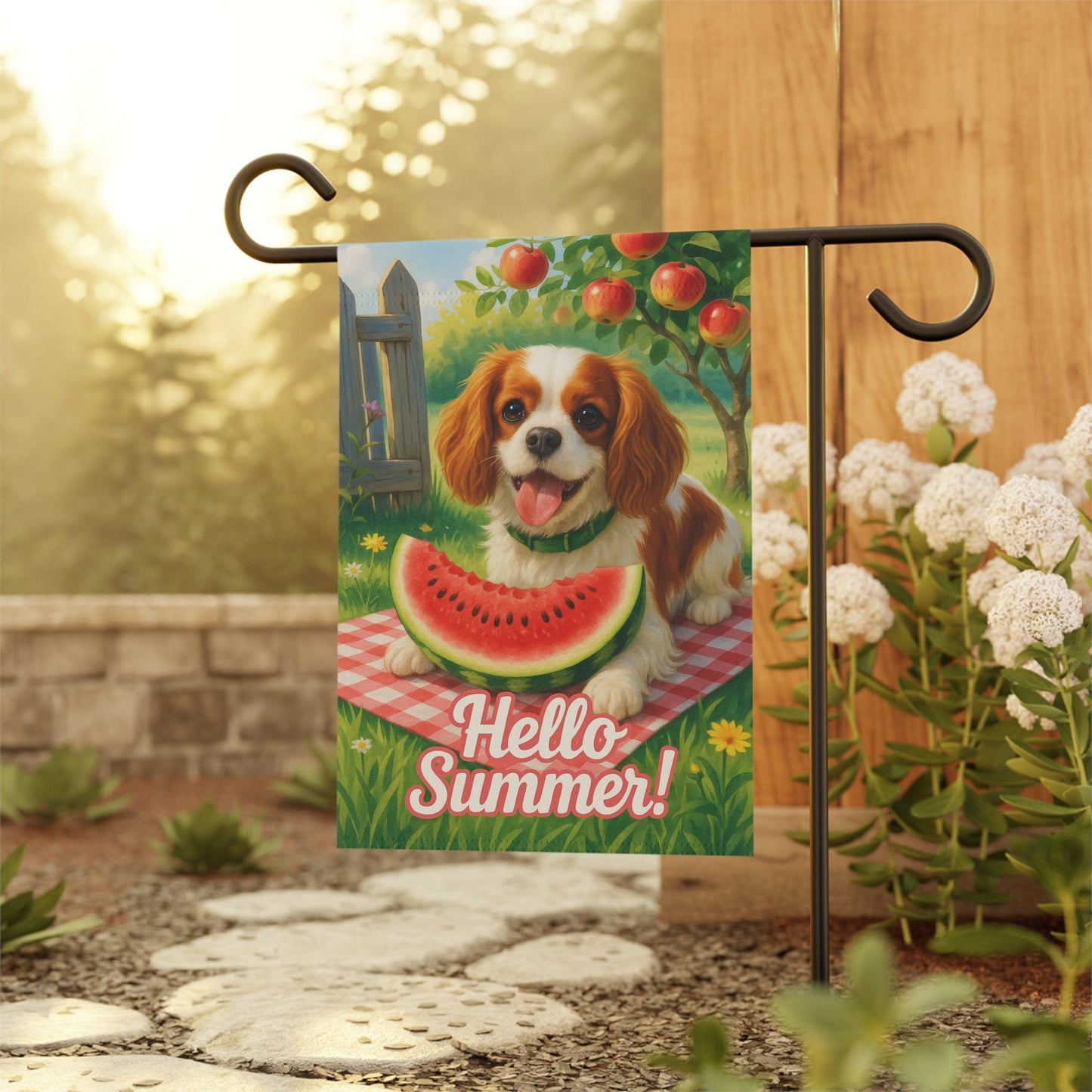 Printify Garden Flag Blenheim King Charles Cavalier Watermelon Garden Flag