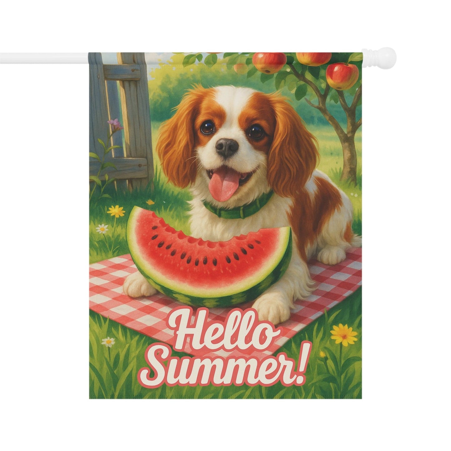 Printify Garden Flag Blenheim King Charles Cavalier Watermelon Garden Flag