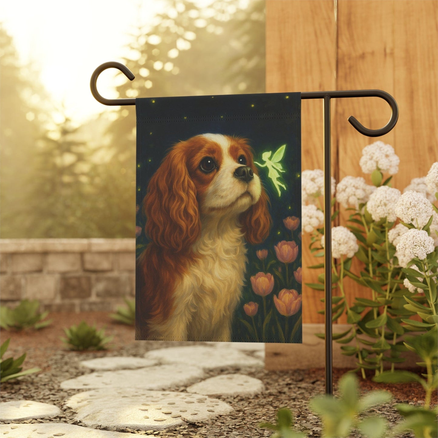 Printify Garden Flag Blenheim King Charles Fairy Garden Flag