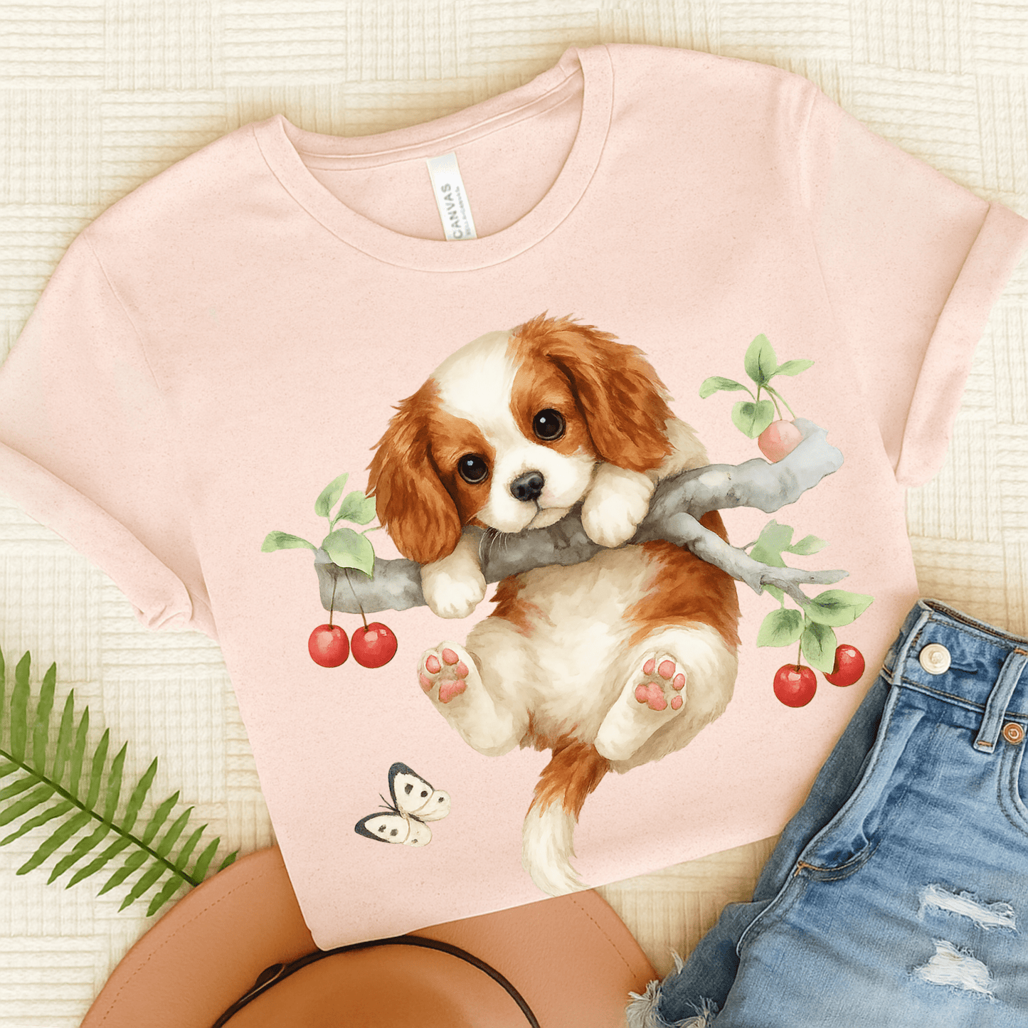 Printify T-Shirt Soft Pink / S Blenheim King Charles Hang In There Tshirt