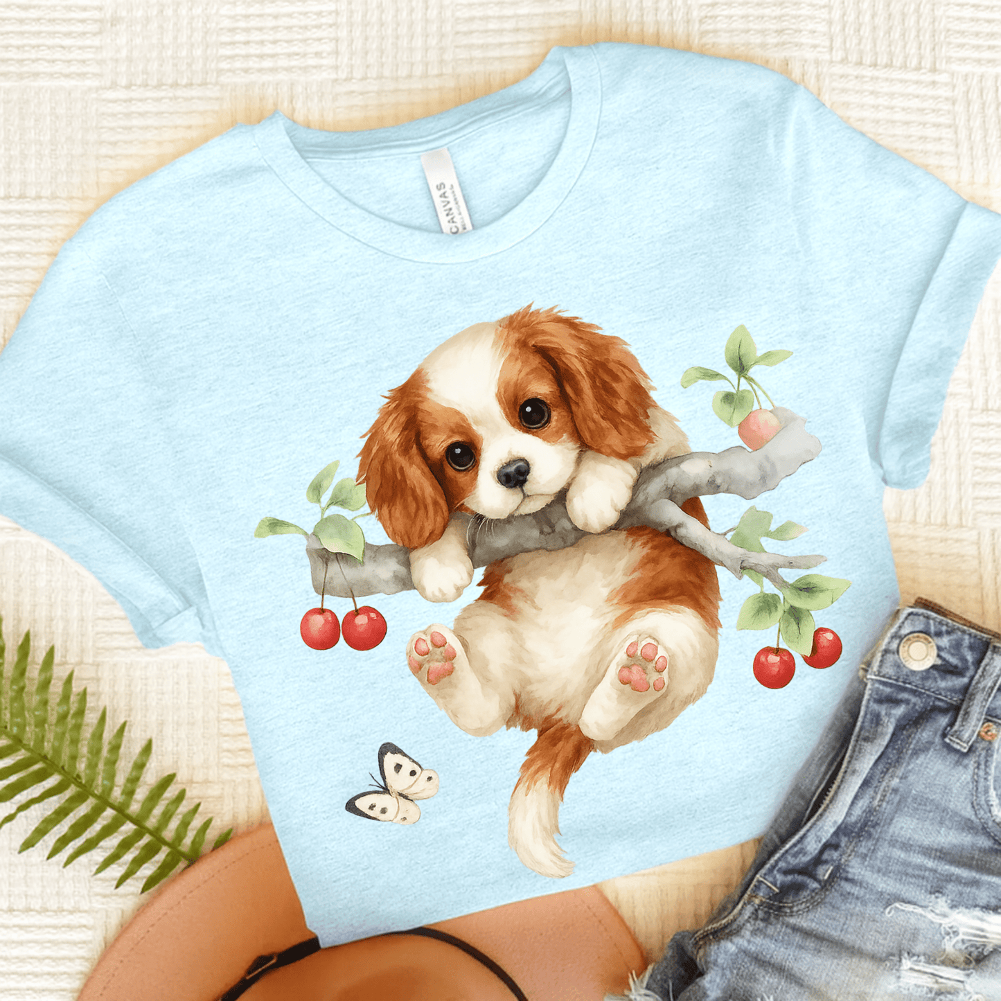 Printify T-Shirt Heather Ice Blue / S Blenheim King Charles Hang In There Tshirt