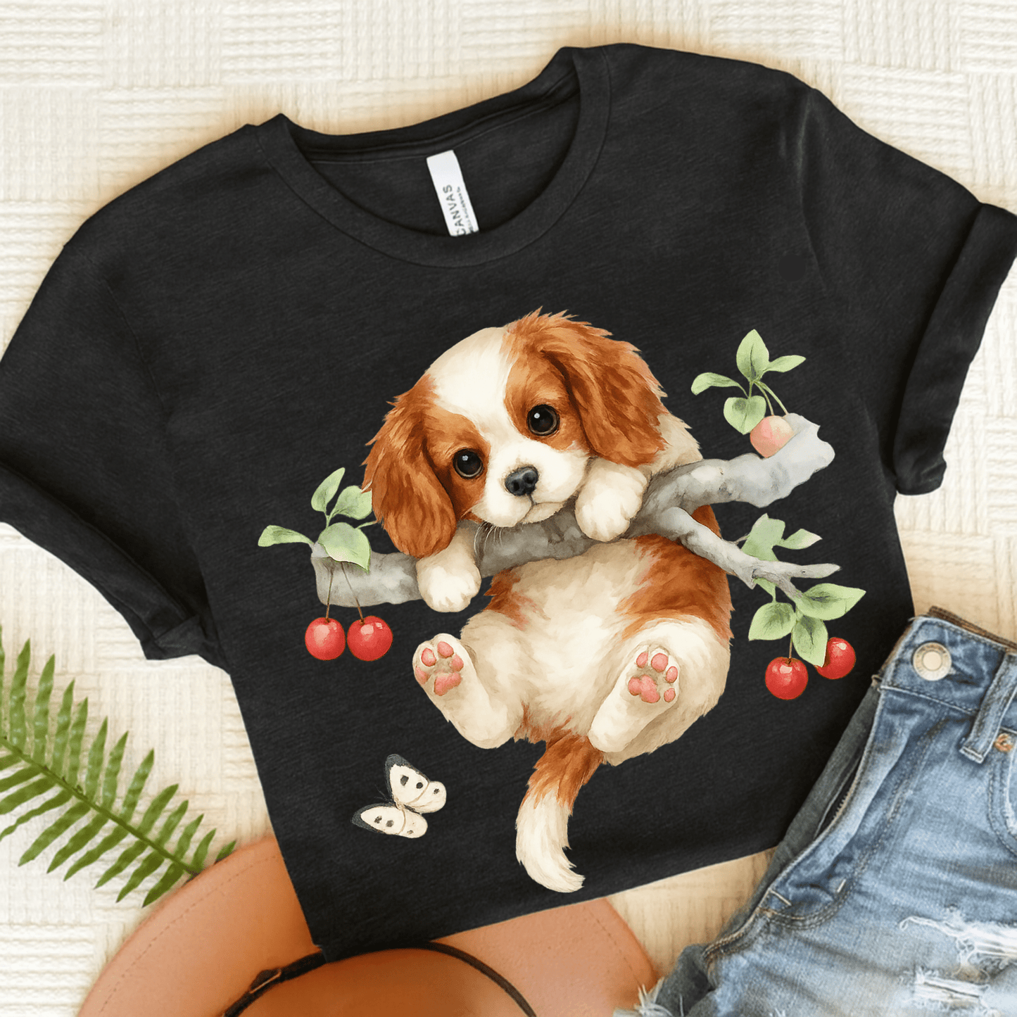 Printify T-Shirt Black Heather / S Blenheim King Charles Hang In There Tshirt