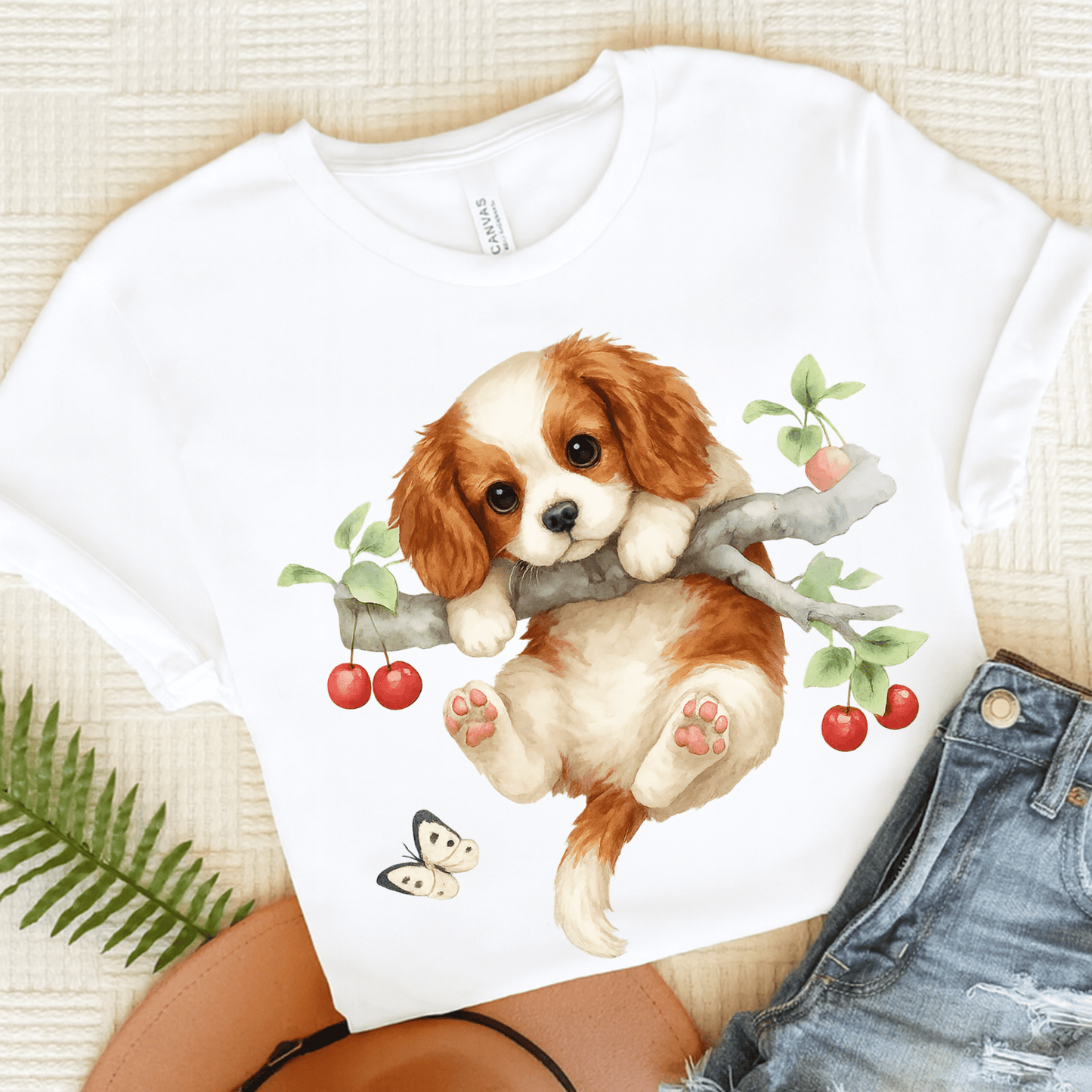 Printify T-Shirt White / S Blenheim King Charles Hang In There Tshirt