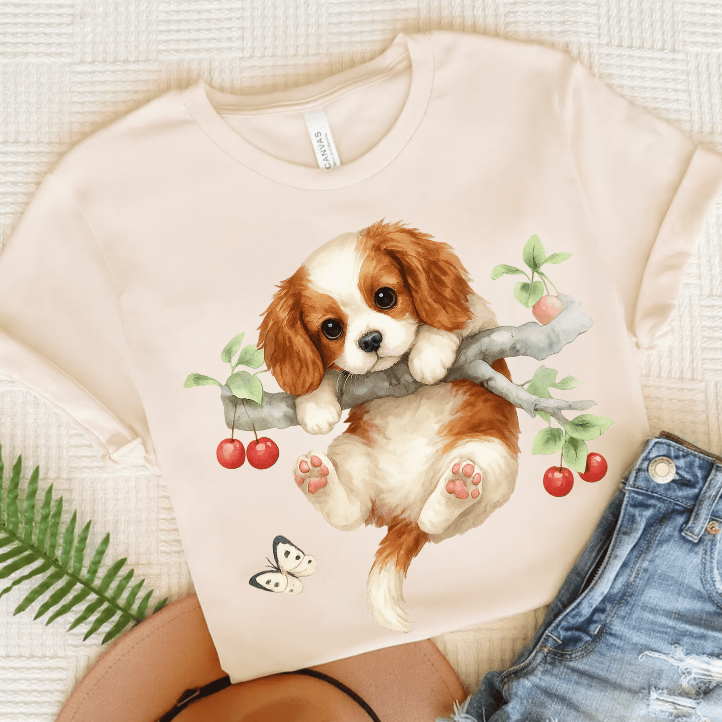 Printify T-Shirt Natural / S Blenheim King Charles Hang In There Tshirt