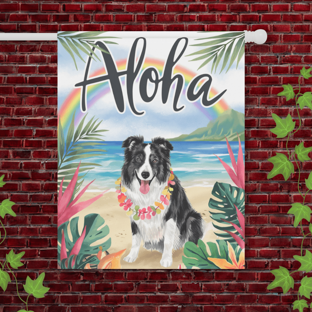 Printify Garden Flag 24.5'' × 32'' Border Collie Aloha Luau Garden Flag