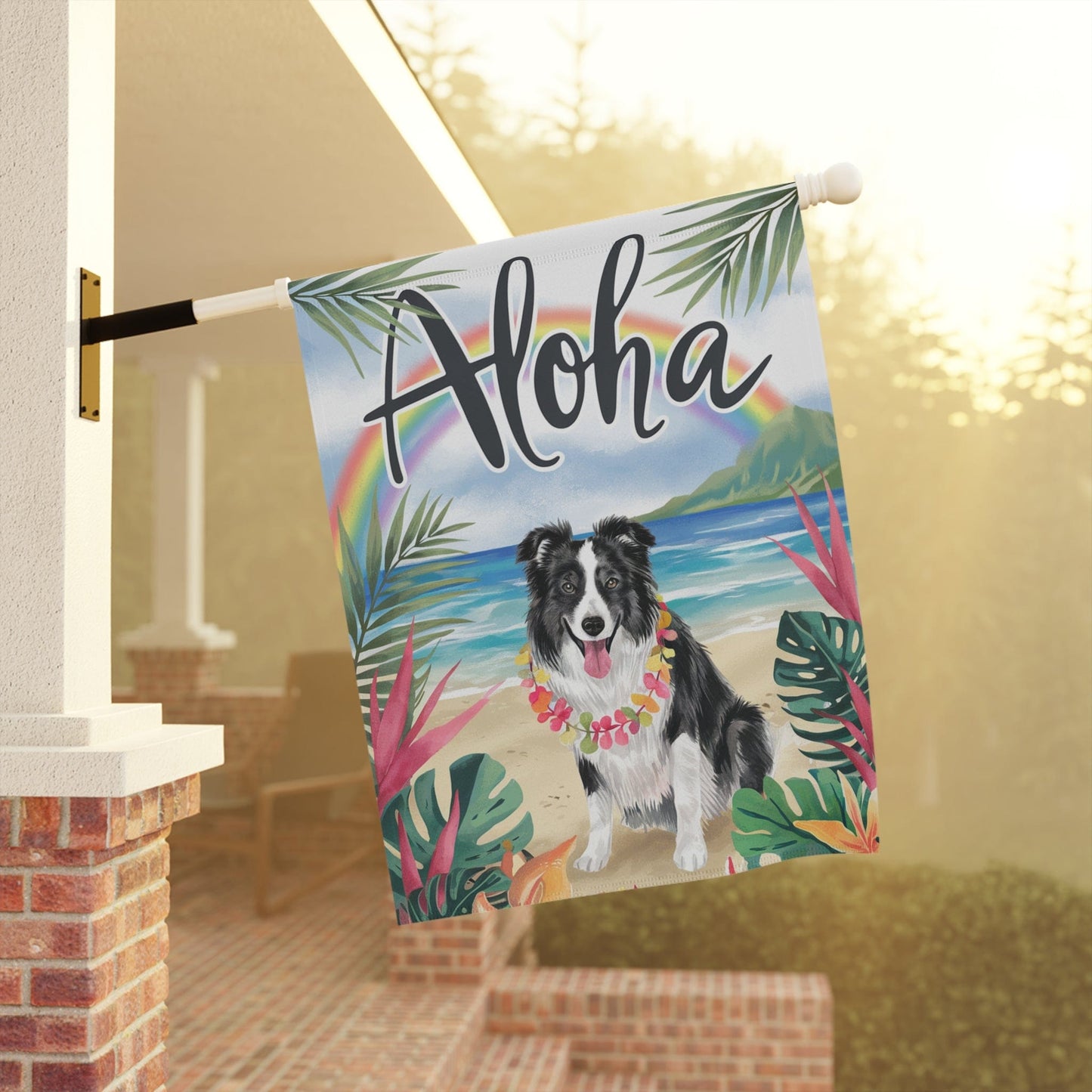 Printify Garden Flag Border Collie Aloha Luau Garden Flag
