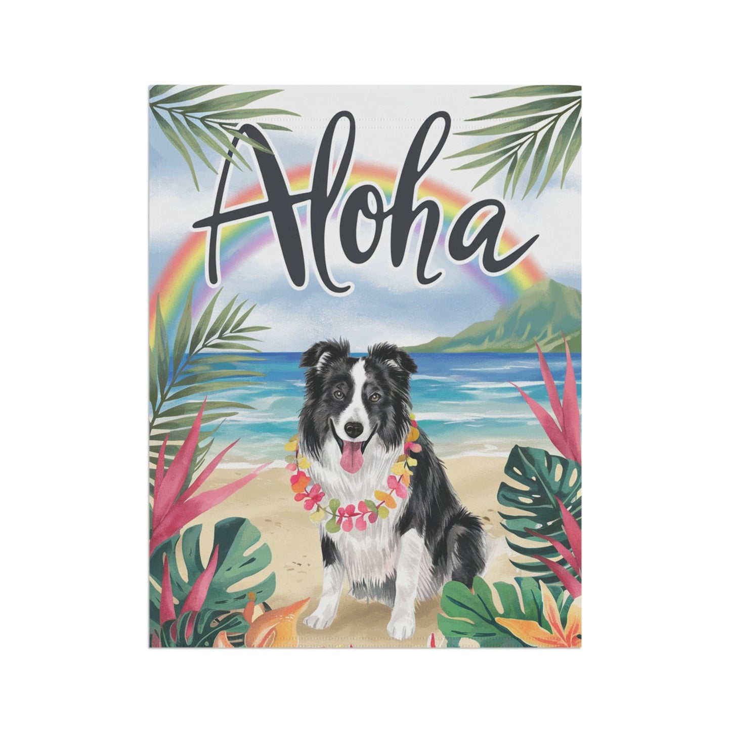 Printify Garden Flag Border Collie Aloha Luau Garden Flag