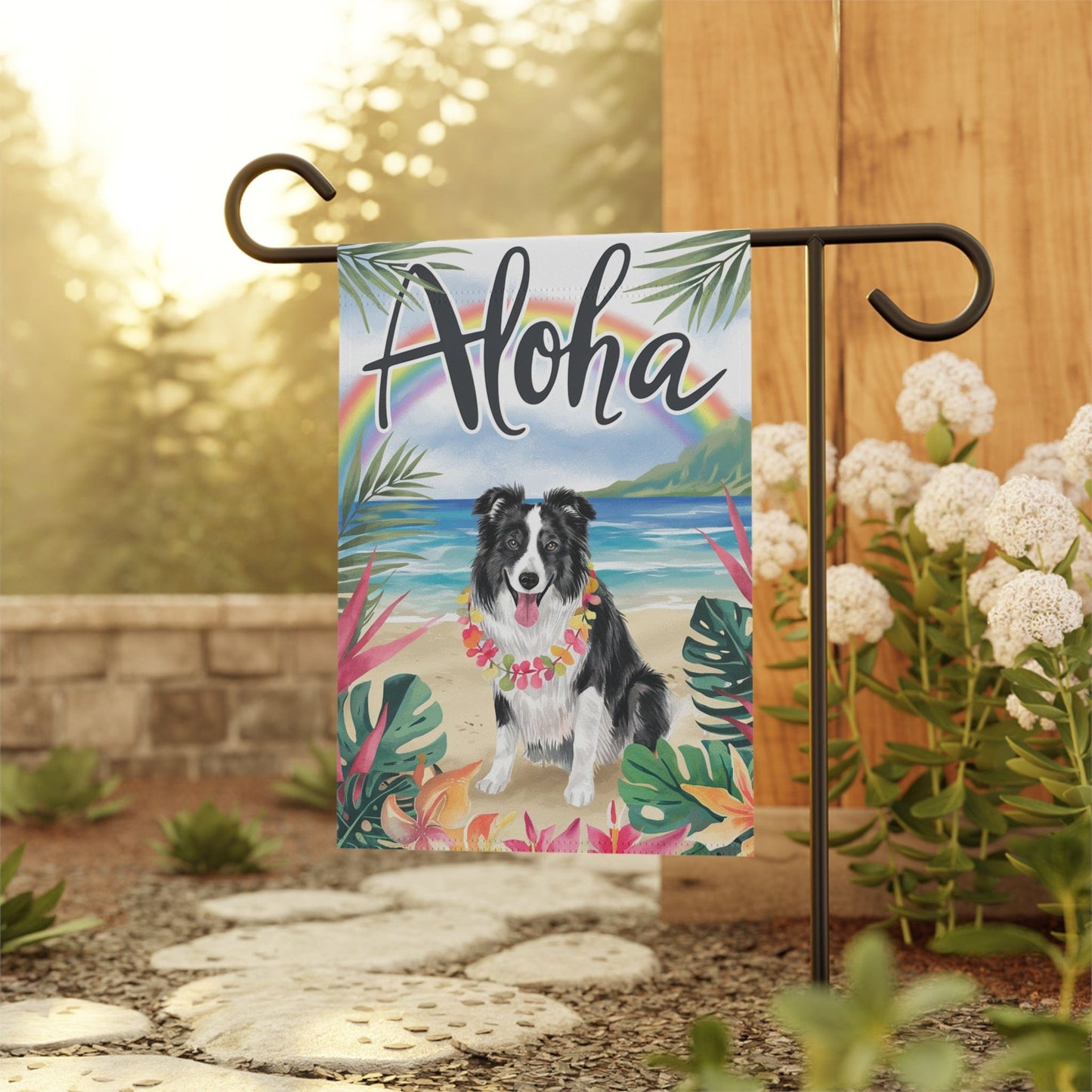 Printify Garden Flag Border Collie Aloha Luau Garden Flag
