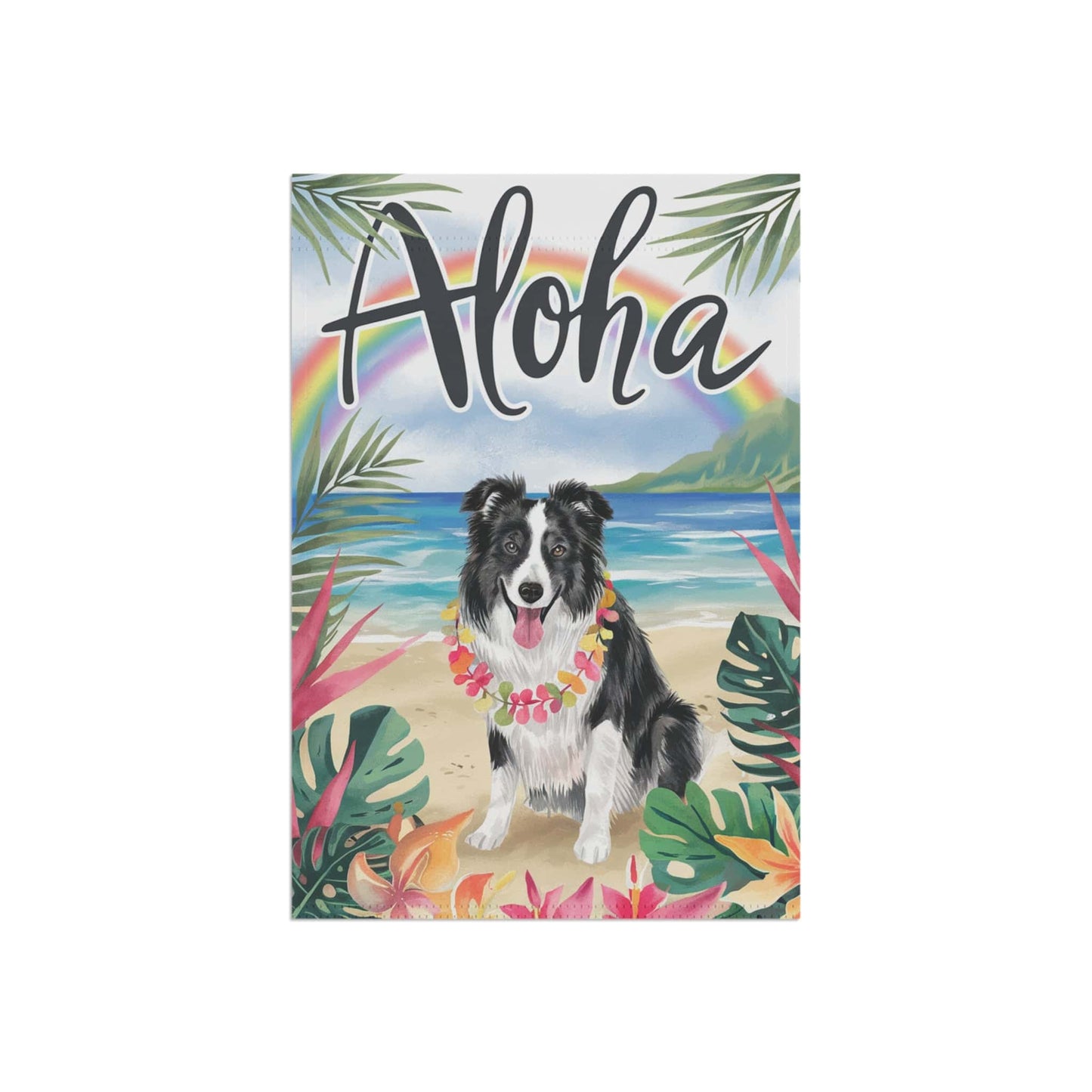 Printify Garden Flag Border Collie Aloha Luau Garden Flag