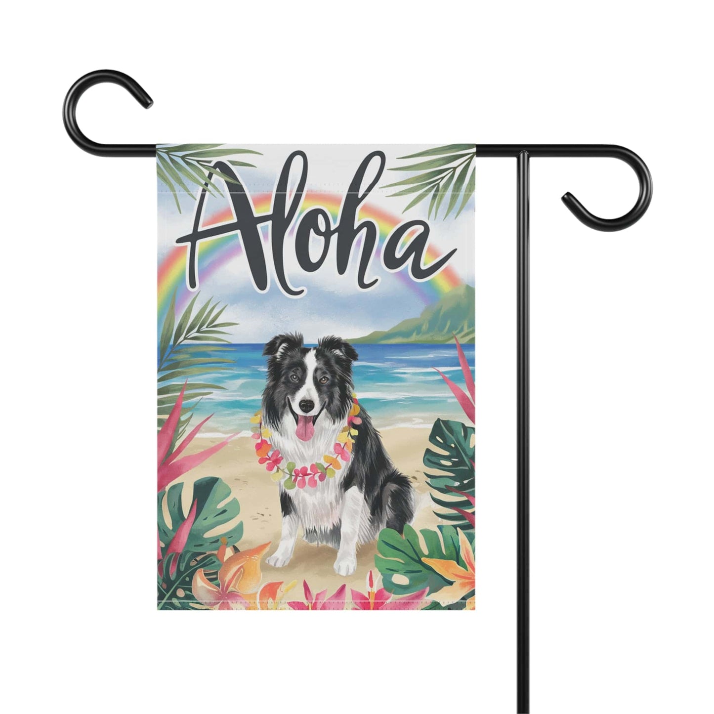 Printify Garden Flag Border Collie Aloha Luau Garden Flag