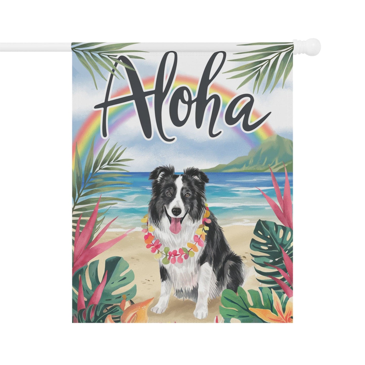 Printify Garden Flag Border Collie Aloha Luau Garden Flag