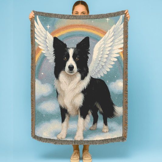 Border Collie Angel Memorial Woven Blanket