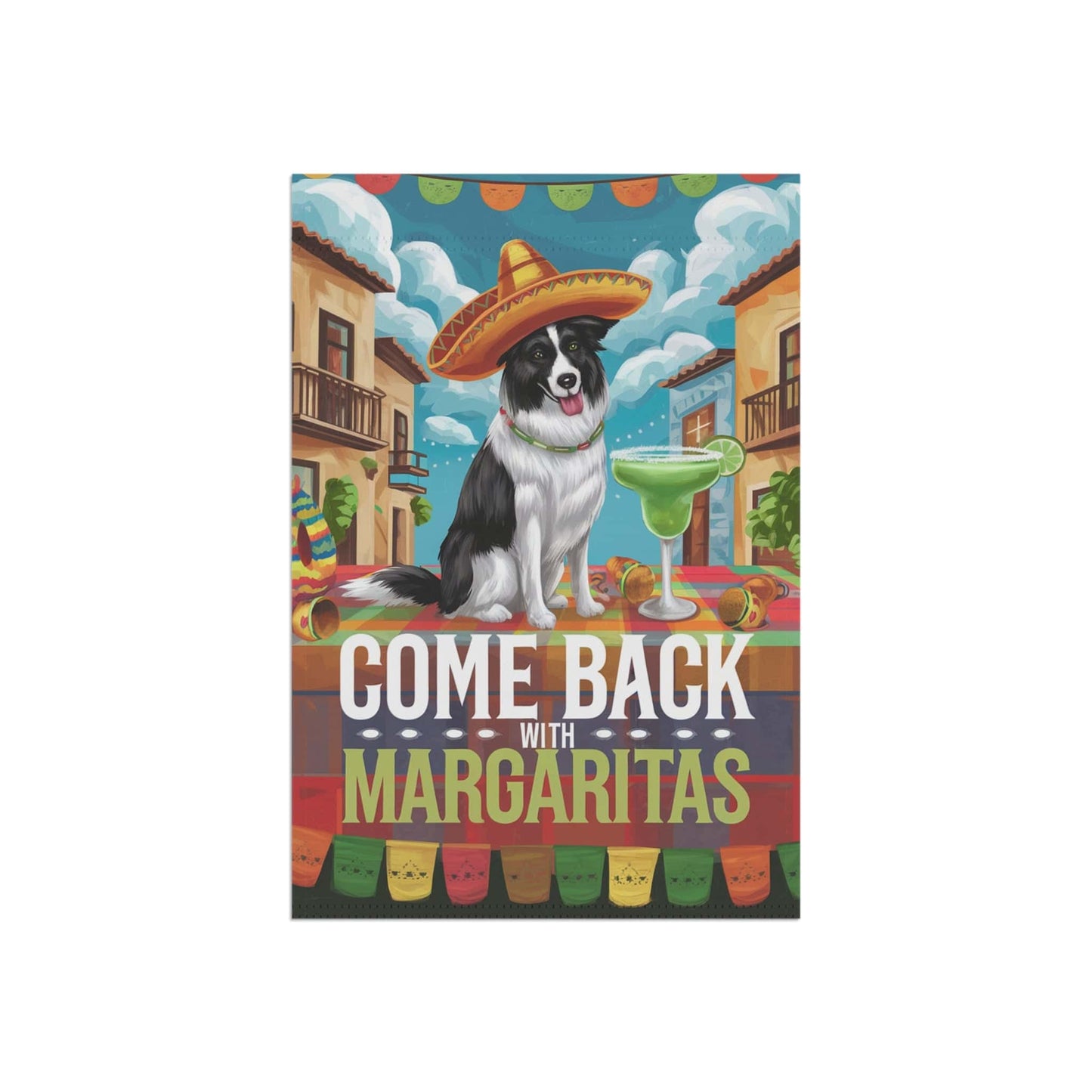 Printify Home Decor Border Collie Dog Garden Flag, Cinco de Mayo Fiesta Margarita Drinking Front Yard