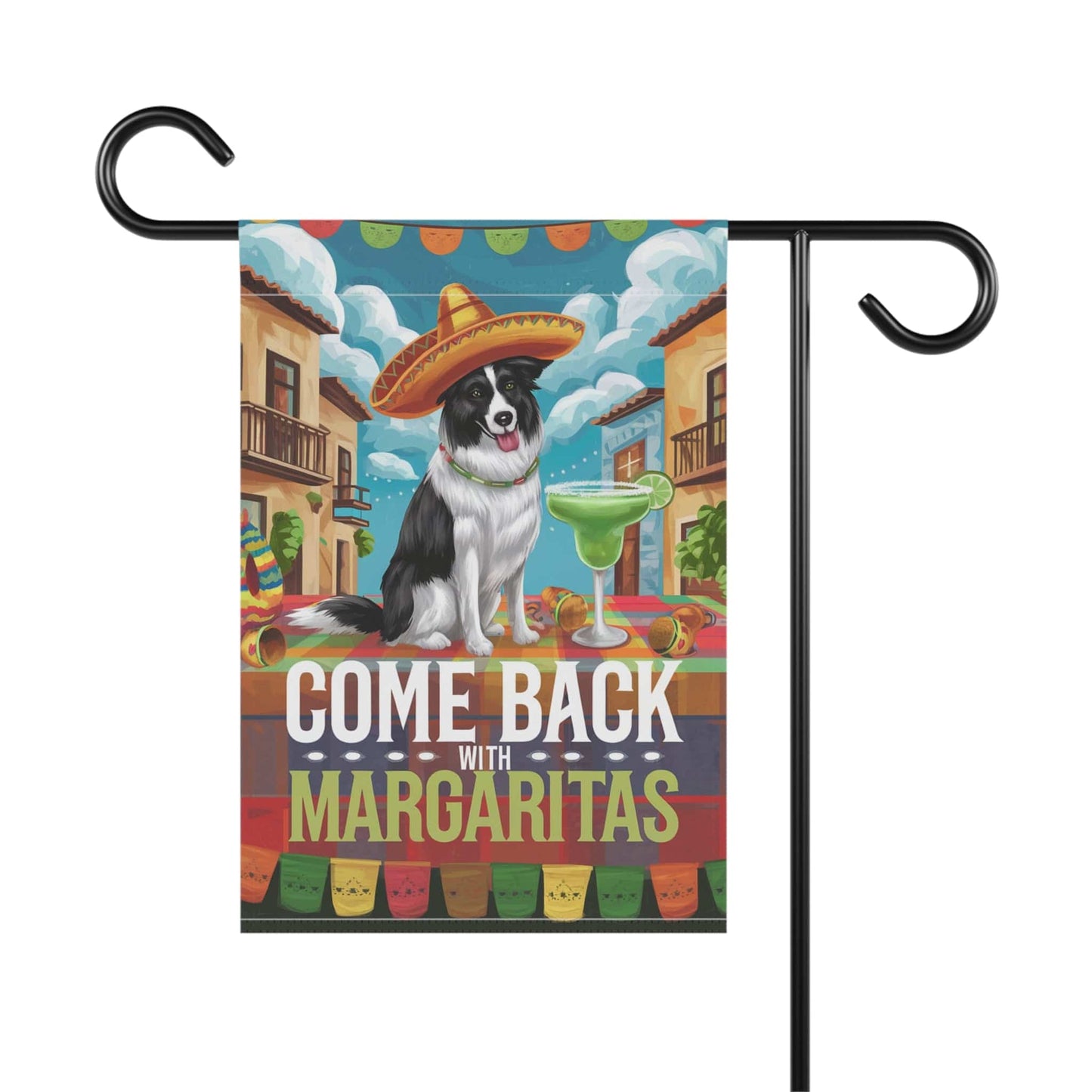 Printify Home Decor Border Collie Dog Garden Flag, Cinco de Mayo Fiesta Margarita Drinking Front Yard