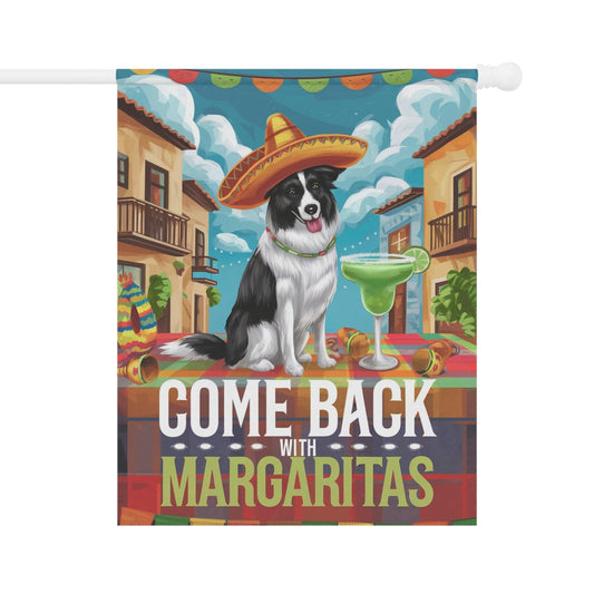 Border Collie Dog Garden Flag, Cinco de Mayo Fiesta Margarita Drinking Front Yard 24.5'' × 32''