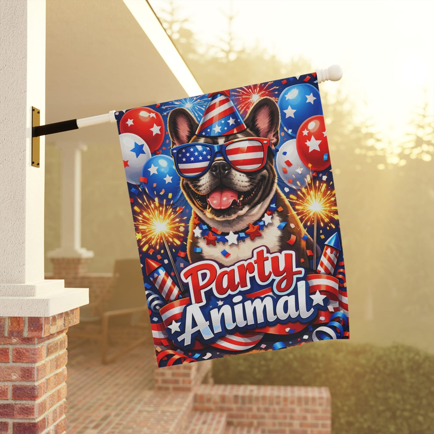 Personalized Frenchie 4th Party Animal Garden Flag
