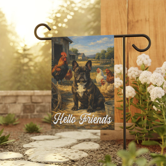 Brindle French Bulldog Farm Chickens Yard Garden Flag