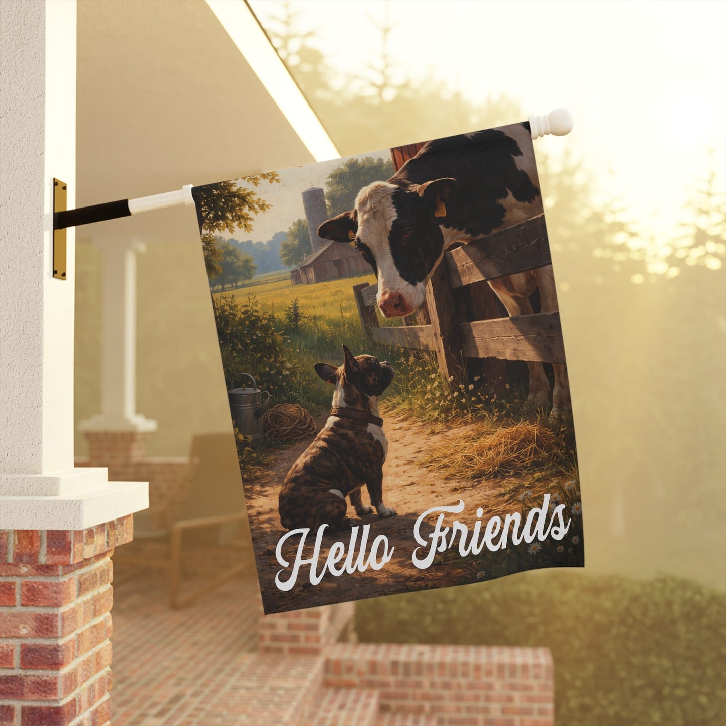 Brindle French Bulldog Farm Cows Yard Garden Flag
