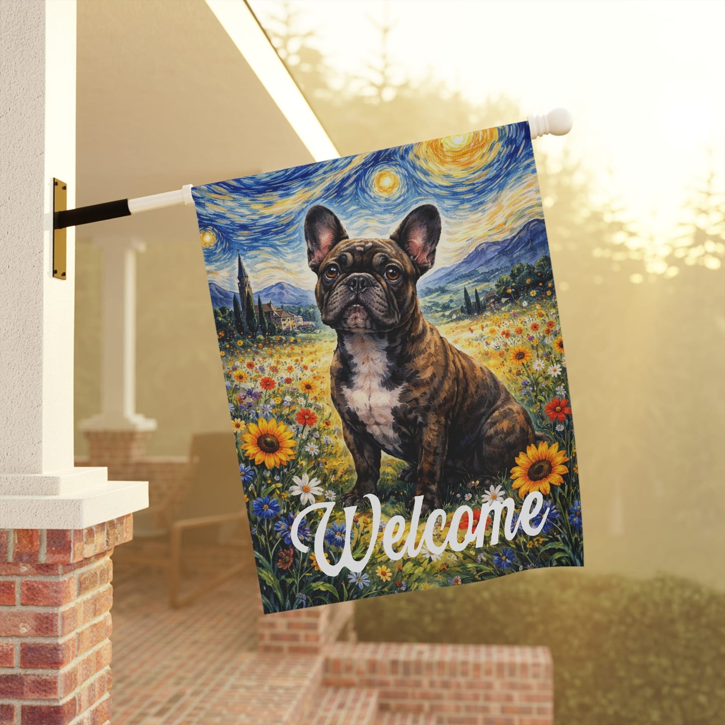 Brindle French Bulldog Floral Starry Night Yard Garden Flag