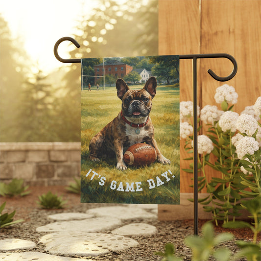 Brindle French Bulldog Football Game Day Garden Flag