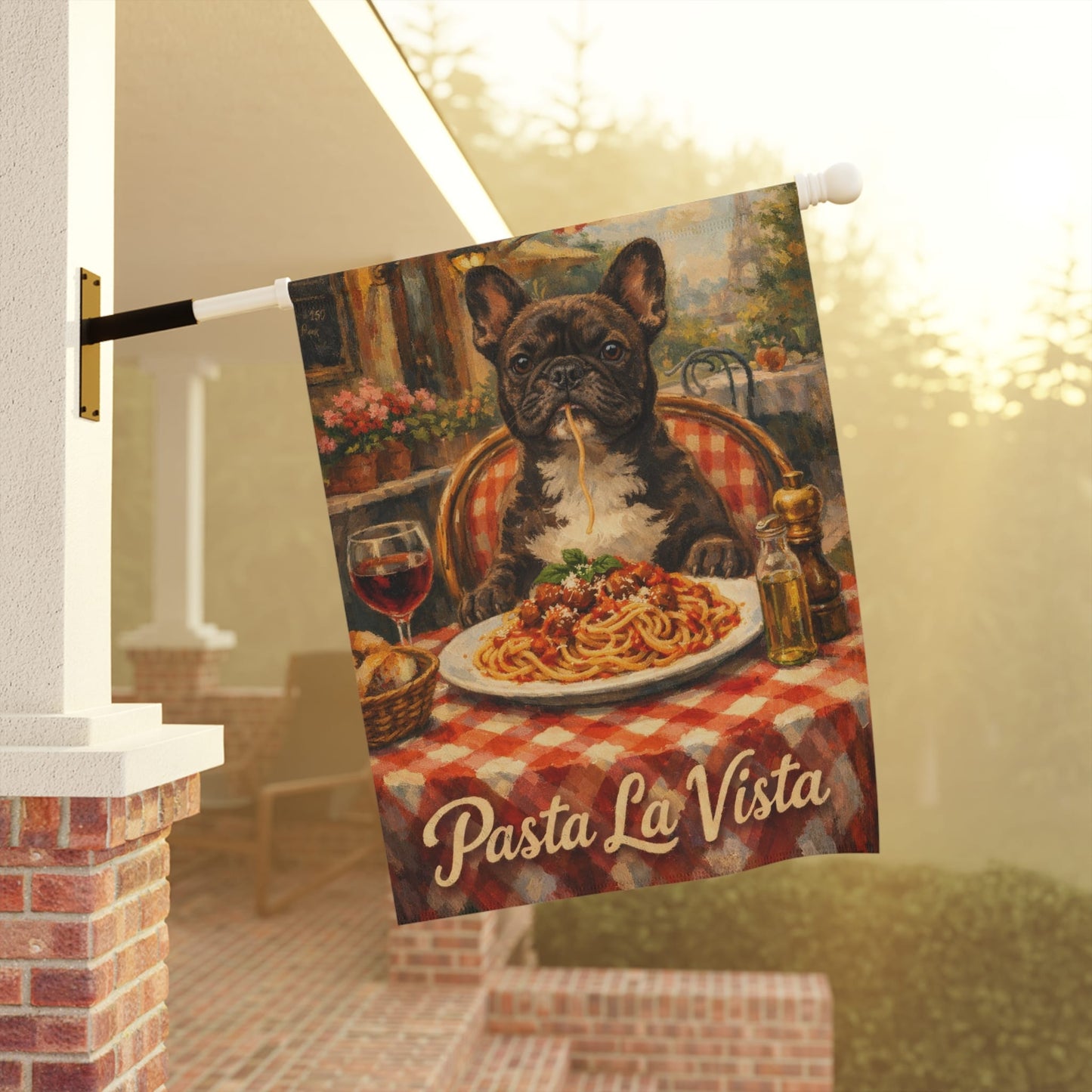 Brindle French Bulldog Italy Italian Pasta Garden Flag