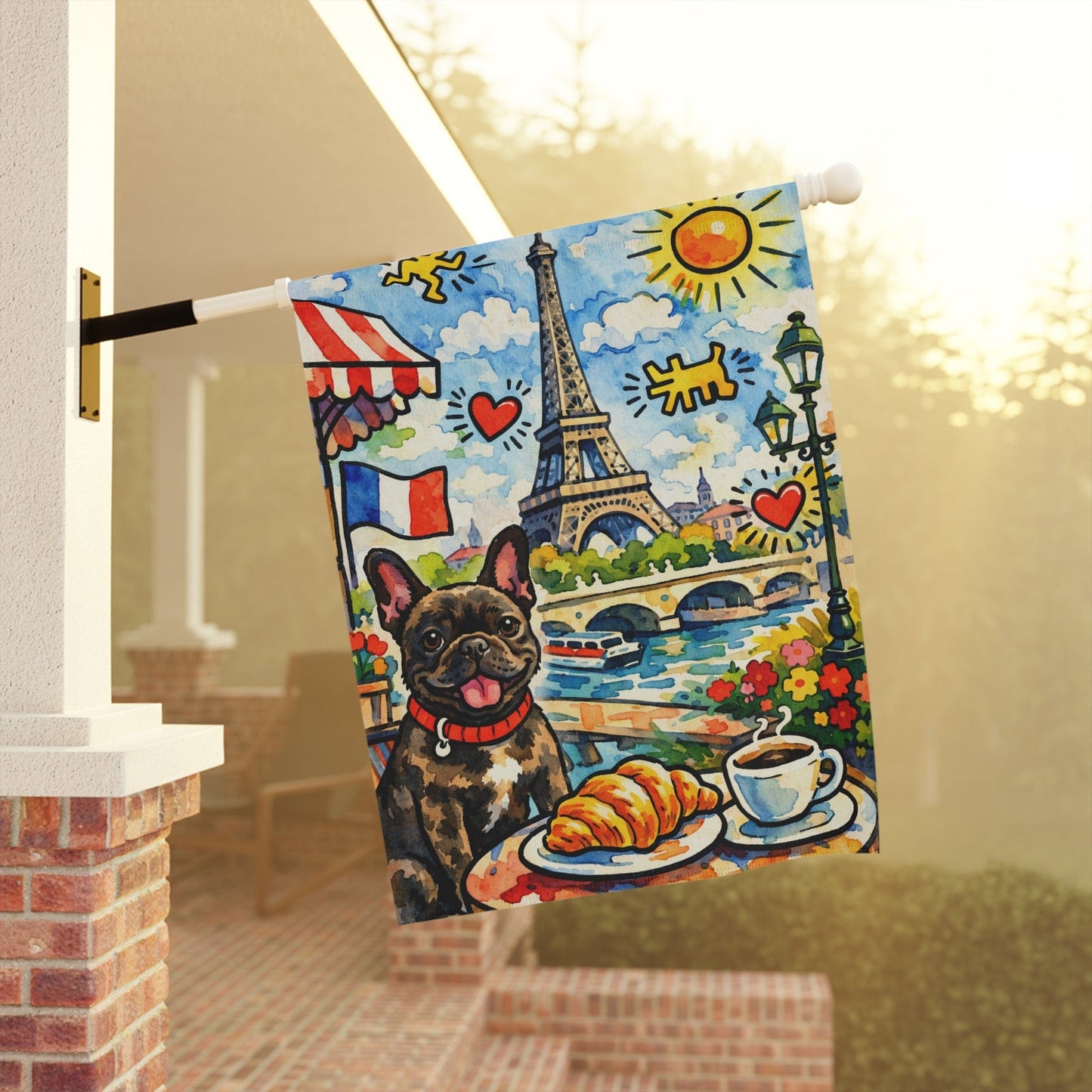 Brindle French Bulldog Paris France Graffiti Garden Flag