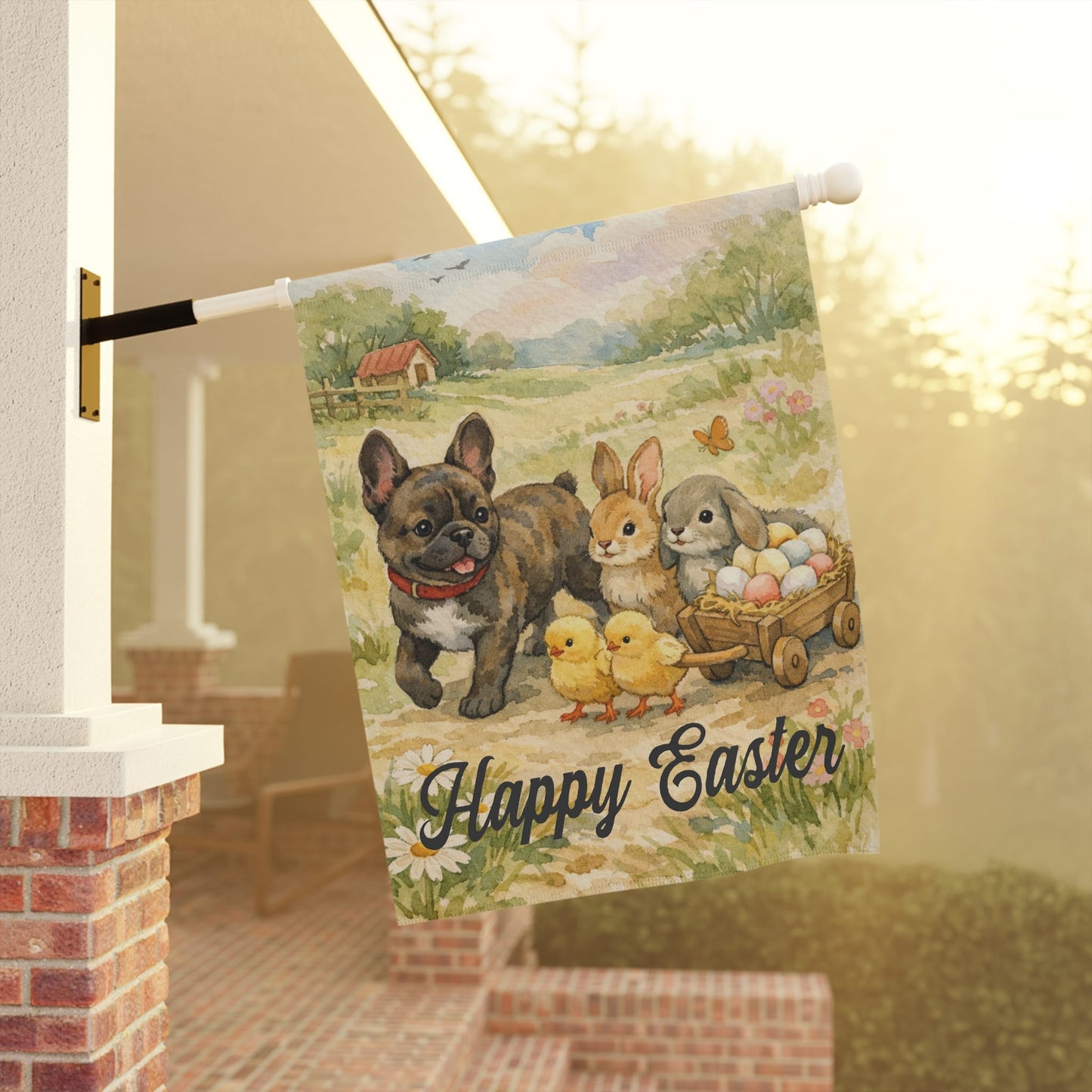 Brindle French Bulldog Puppy Welcome Wagon Easter Yard Flag