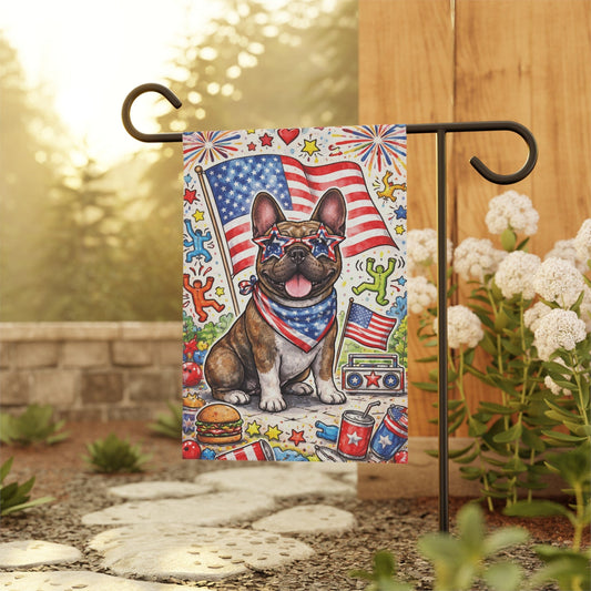 Brindle Frenchie USA 4th of July Garden Flag