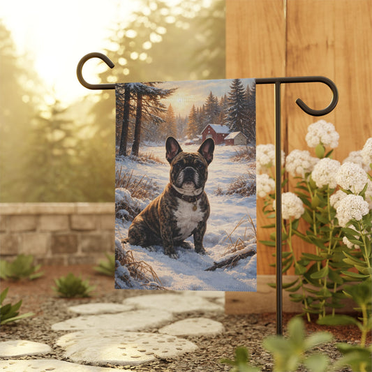 Brindle French Bulldog Winter Snow Yard Garden Flag