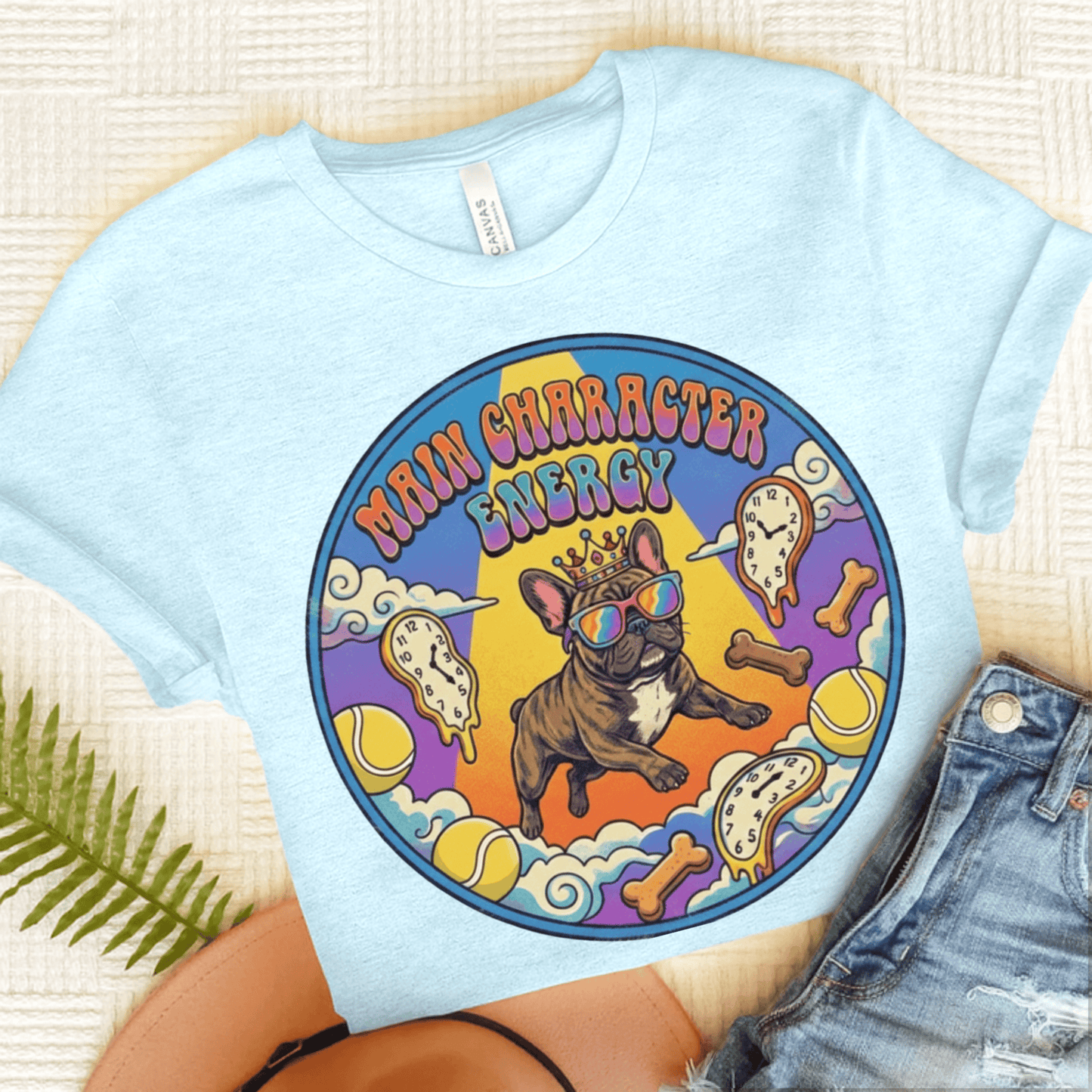 Brindle French Bulldogs Main Character Hippie Unisex TShirt Heather Ice Blue