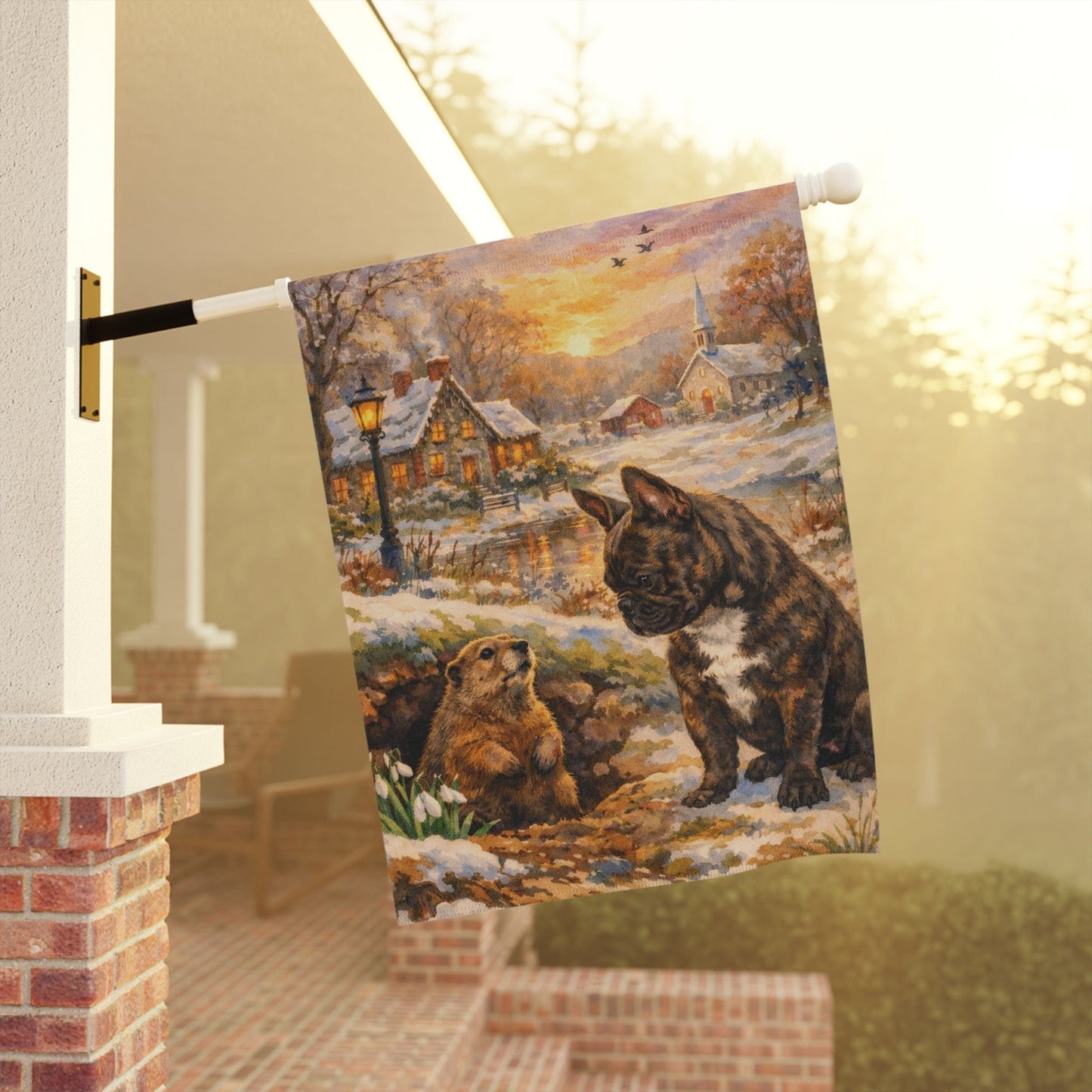 Brindle French Groundhog Day Spring Garden Flag