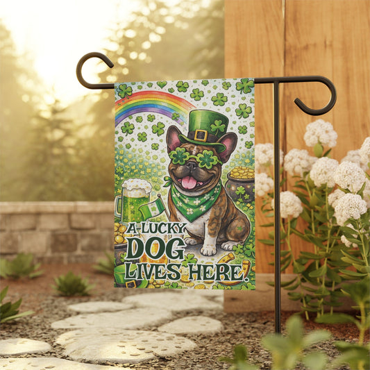 Brindle French Lucky Dog Saint Patricks Garden Flag