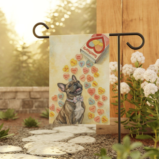 Personalized Frenchie Candy Hearts Garden Flag