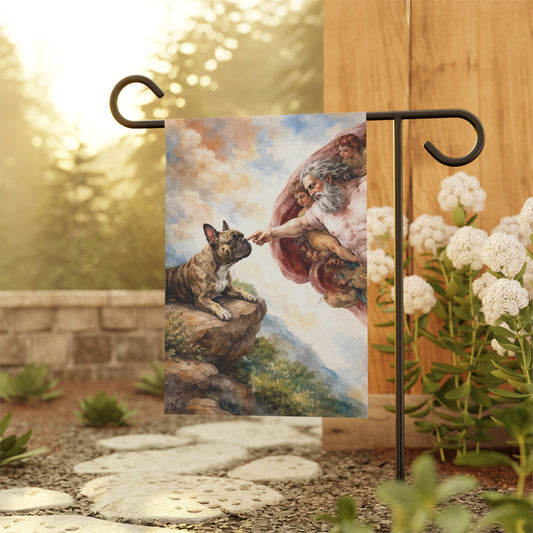 Brindle Frenchie Creation of Adam Garden Flag