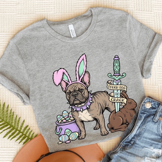 Brindle Frenchie Easter Tough Egg Unisex TShirt Athletic Heather