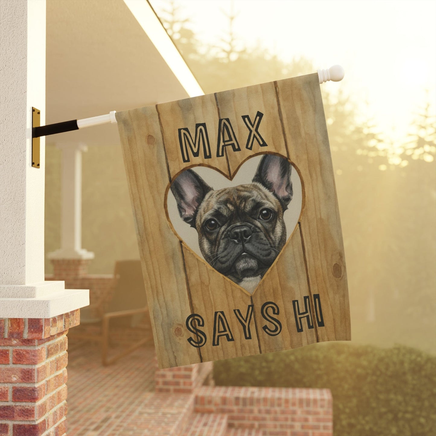 Brindle Frenchie Fence Heart Hole Garden Flag
