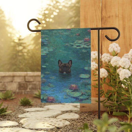 Brindle Frenchie Monet Waterlillies Garden Flag