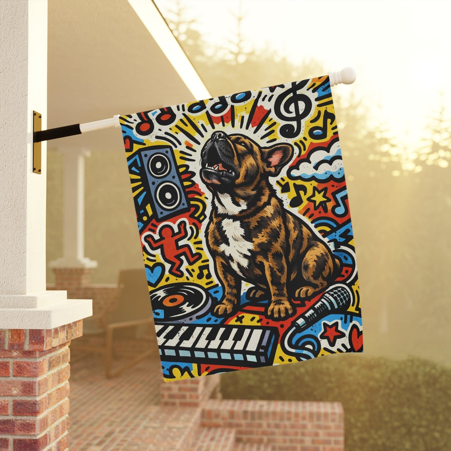 Brindle Frenchie Music Lover Garden Flag