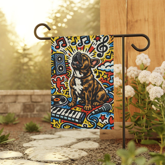 Brindle Frenchie Music Lover Garden Flag