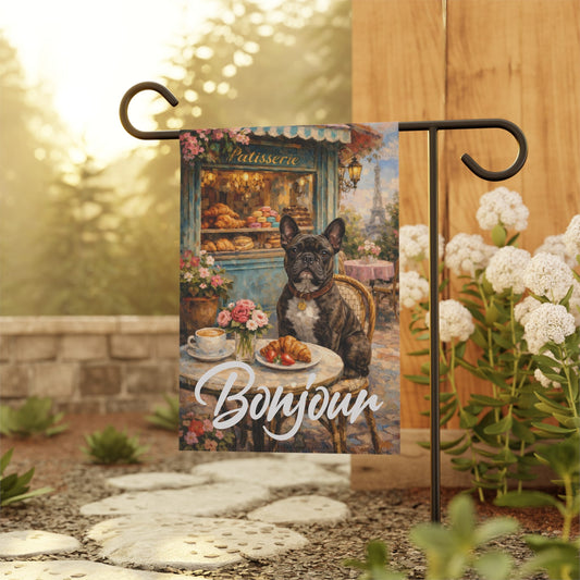 Brindle Frenchie Paris France Pastries Garden Flag