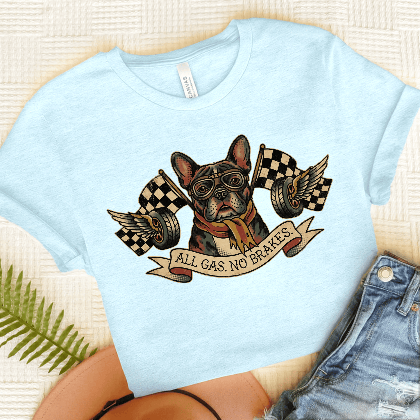 Personalized Frenchie No Brakes Unisex TShirt Heather Ice Blue