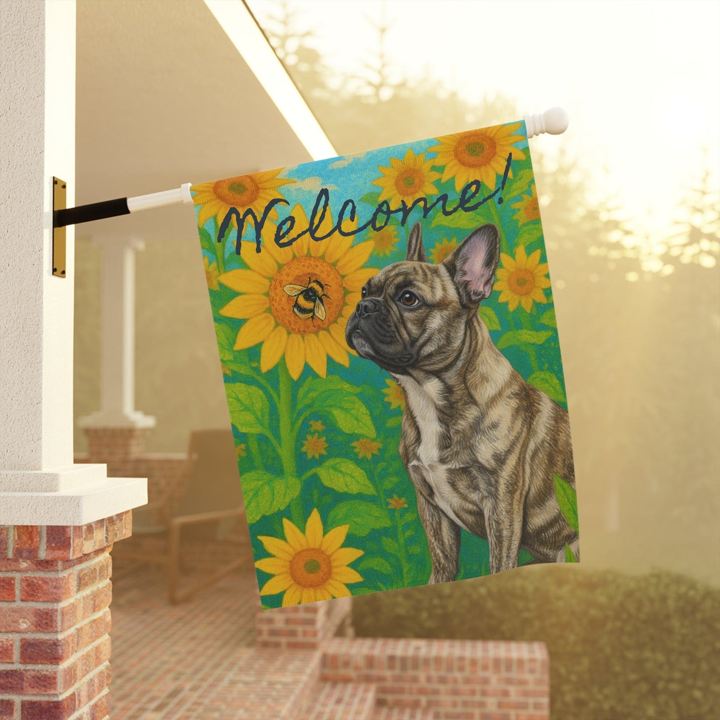 Brindle Frenchie Sunflower Summer Garden Flag