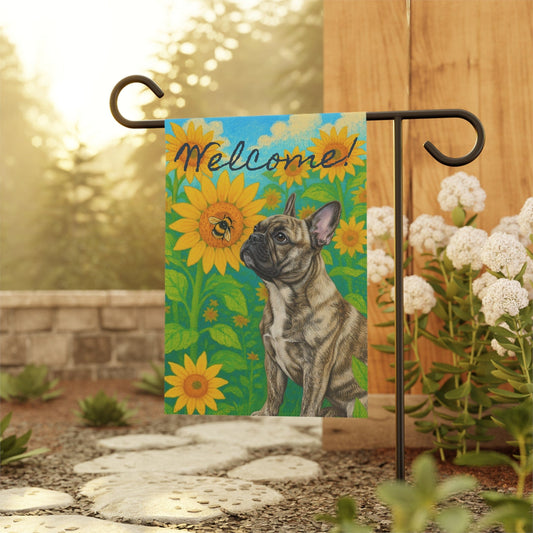 Brindle Frenchie Sunflower Summer Garden Flag