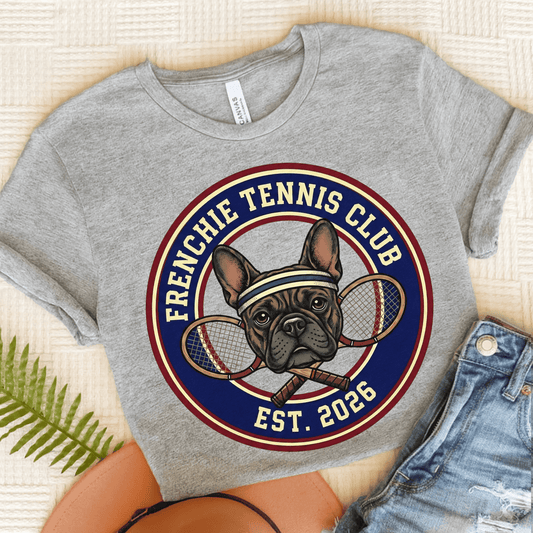 Brindle Frenchie Tennis Club Unisex TShirt Athletic Heather