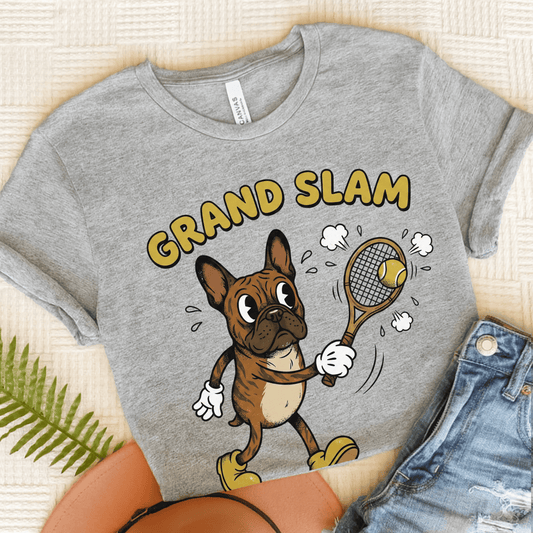 Brindle Frenchie Tennis Grand Slam Unisex TShirt Athletic Heather