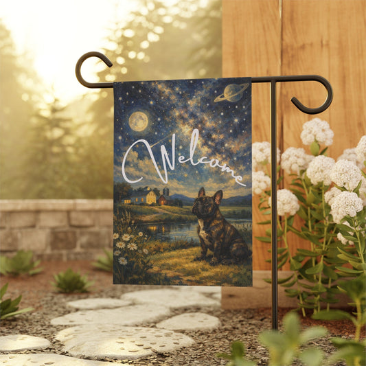 Personalized Frenchie Welcome Night Time Garden Flag