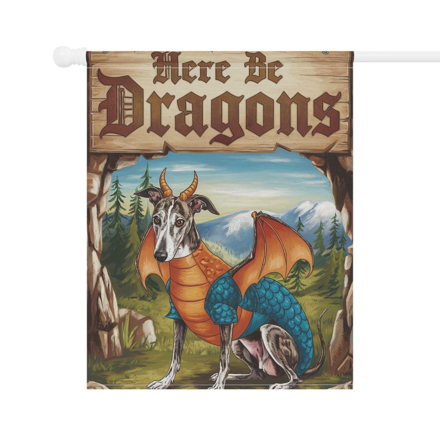 Printify Home Decor Brindle Greyhound Dog Dragon, Garden Flag, Fantasy Pet Yard Spring Decor, Housewarming Halloween Gift